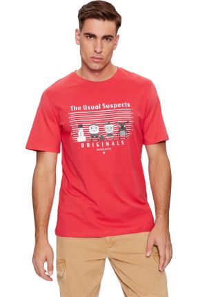 تی شرت قرمز مردانه باکسی چرم مصنوعی کد 788928238