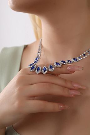 ست جواهر آبی زنانه روکش نقره HUBANN - کد 775565062