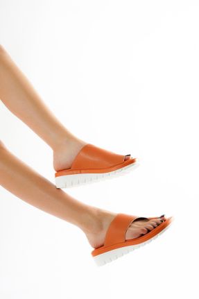 دمپائی نارنجی زنانه پاشنه کوتاه ( 4 - 1 cm ) پاشنه ساده چرم مصنوعی کد 99481244