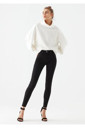 شلوار جین مشکی زنانه فاق بلند پارچه ای کد 102164123