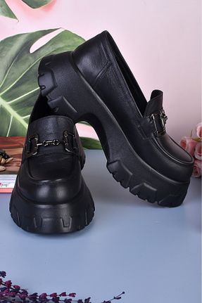 کفش لوفر مشکی زنانه چرم طبیعی پاشنه متوسط ( 5 - 9 cm ) کد 788653824