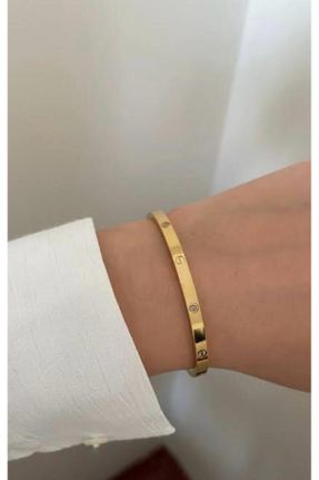 دستبند استیل طلائی زنانه فولاد ( استیل ) کد 788828569
