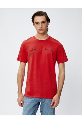 تی شرت قرمز مردانه رگولار یقه گرد تکی کد 679215378