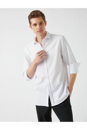 پیراهن سفید مردانه اسلیم فیت یقه پیراهنی پنبه - پلی استر کد 275229806