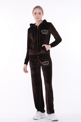 ست گرمکن قهوه ای زنانه مخمل ikmal collection - کد 788934926
