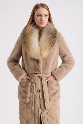 پالتو پشمی بژ زنانه رگولار Leather Club - کد 789389897