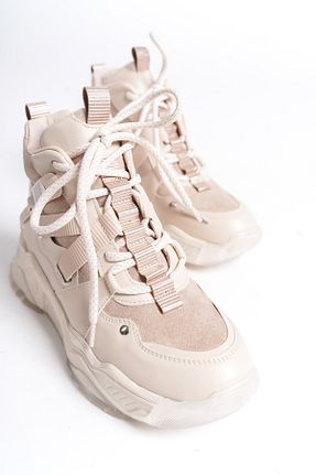 کفش اسنیکر بژ زنانه بند دار öz se shoes - کد 777423910