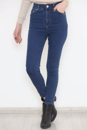 شلوار آبی زنانه جین پاچه تنگ فاق بلند اسکینی کد 789414800