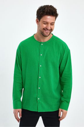 پیراهن سبز مردانه اورسایز یقه گرد کد 789579475