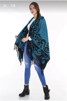 پانچو فیروزه ای زنانه اکریلیک Nilbutik - کد 789395879