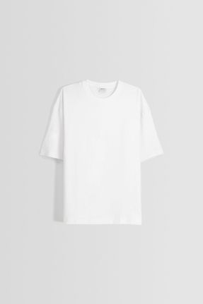 تی شرت سفید مردانه یقه گرد پنبه (نخی) اورسایز تکی بیسیک کد 789613936