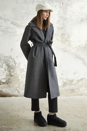 پالتو پشمی حجاب طوسی زنانه رگولار InStyle - کد 789840218
