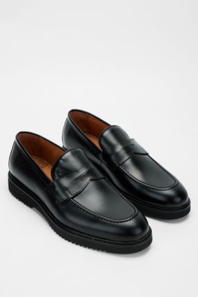 کفش لوفر مشکی مردانه چرم طبیعی پاشنه کوتاه ( 4 - 1 cm ) کد 781397218