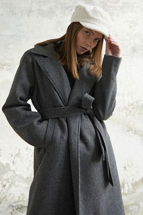 پالتو پشمی حجاب طوسی زنانه رگولار InStyle - کد 789840218