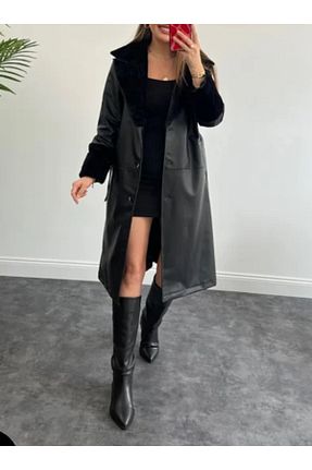 ترنچکت مشکی زنانه چرم مصنوعی pembekurdelem - کد 789977772