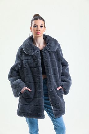 پالتو پشمی طوسی زنانه Relaxed KürkZone - کد 789732947
