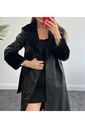 ترنچکت مشکی زنانه چرم مصنوعی pembekurdelem - کد 789977772