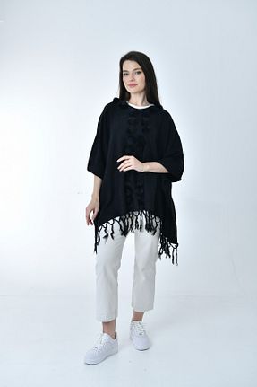 پانچو مشکی زنانه اکریلیک Gezgin tekstil ve aksesuar - کد 789853334