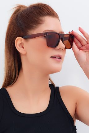 عینک آفتابی قهوه ای زنانه 50 UV400 استخوان مات هندسی کد 789970798