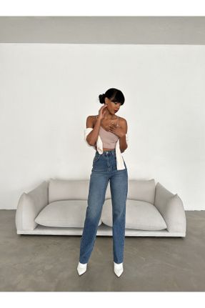شلوار جین آبی زنانه پاچه گشاد فاق بلند ساده بلند کد 790281775