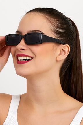 عینک آفتابی مشکی زنانه 47 UV400 استخوان مات مستطیل کد 96662975