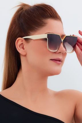 عینک آفتابی قهوه ای زنانه 50 UV400 استخوان مات بیضی کد 790174951