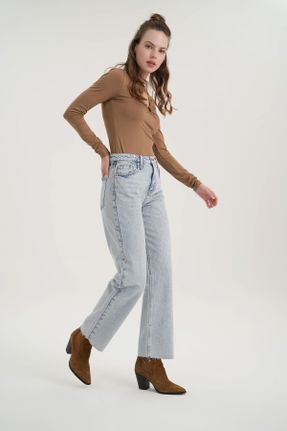 شلوار جین آبی زنانه پاچه گشاد فاق بلند جین استاندارد کد 790047726