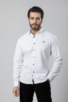 پیراهن سفید مردانه رگولار یقه پیراهنی کد 790202463