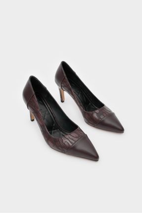 کفش پاشنه بلند کلاسیک قهوه ای زنانه ساتن پاشنه نازک پاشنه متوسط ( 5 - 9 cm ) کد 761548445
