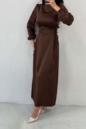 لباس مجلسی قهوه ای زنانه یقه اسکی ساتن رگولار کد 790327255
