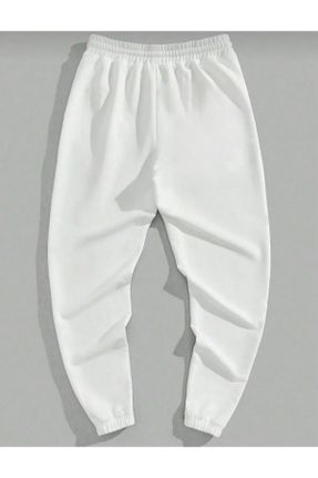 پائین تنه گرمکن ورزشی سفید مردانه اورسایز پاچه کش دار پنبه (نخی) فاق بلند جیب دار کد 790437713