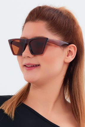 عینک آفتابی قهوه ای زنانه 50 UV400 استخوان مات گربه ای کد 790468267
