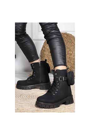 بوت / نیم بوت مشکی زنانه پاشنه تخت AhsenGiyim - کد 790604959
