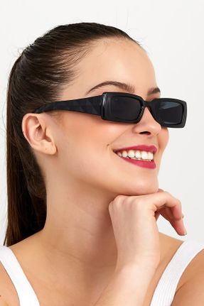 عینک آفتابی مشکی زنانه 47 UV400 استخوان مات مستطیل کد 96662975