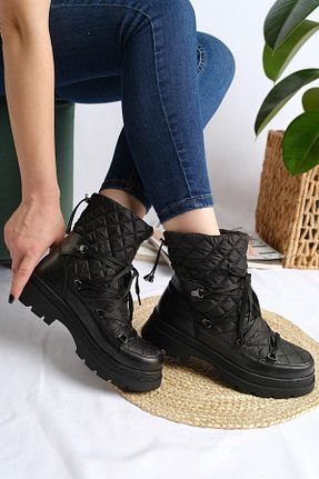 بوت مشکی زنانه چرم مصنوعی پاشنه ساده پاشنه کوتاه ( 4 - 1 cm ) Gore-Tex مقاوم در برابر آب کد 790487545