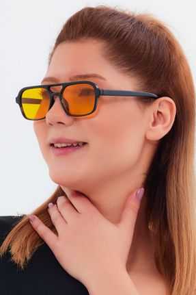 عینک آفتابی نارنجی زنانه 50 UV400 استخوان مات مستطیل کد 790499648