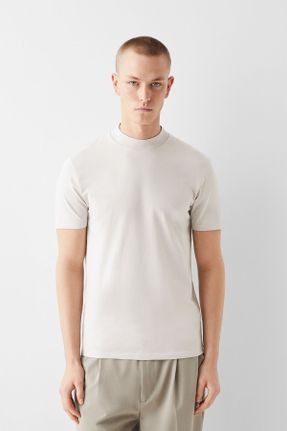 تی شرت طوسی مردانه رگولار پنبه (نخی) یقه دگاژه کد 790562085