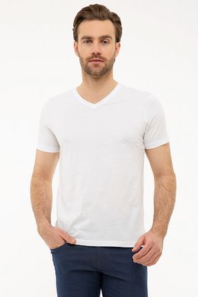 تیشرت سفید مردانه یقه هفت Pierre Cardin - کد 37209699