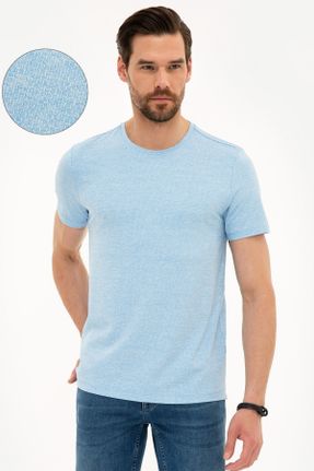 تی شرت آبی مردانه اسلیم فیت یقه گرد کد 37209817