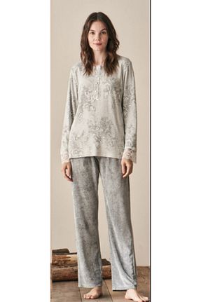 ست لباس راحتی طوسی زنانه طرح دار Feyza Pijama - کد 48884220
