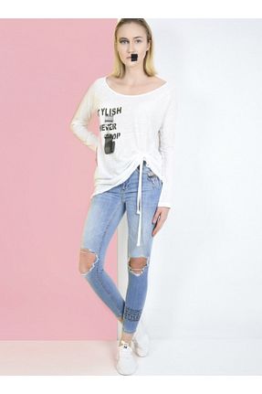 شلوار جین آبی زنانه پاچه سوپر تنگ DQMANE - کد 49391874