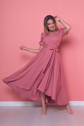لباس سایز بزرگ صورتی زنانه پنبه پلی استر Bidoluelbise - کد 53683264