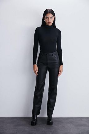 شلوار مشکی زنانه چرم خالص İLKNUR DİK LEATHER - کد 790209412