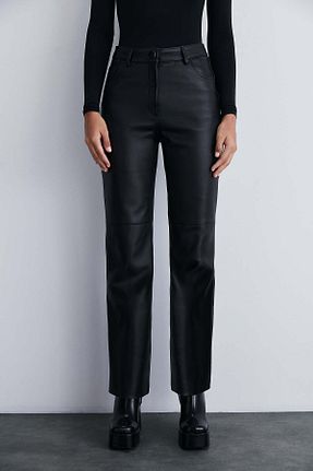 شلوار مشکی زنانه چرم خالص İLKNUR DİK LEATHER - کد 790209412
