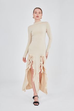 لباس بژ زنانه بافت رگولار آستین-بلند کد 790174852