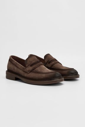 کفش لوفر قهوه ای مردانه چرم طبیعی پاشنه کوتاه ( 4 - 1 cm ) کد 790179206
