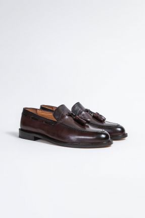 کفش لوفر قهوه ای مردانه چرم طبیعی پاشنه کوتاه ( 4 - 1 cm ) کد 675015015