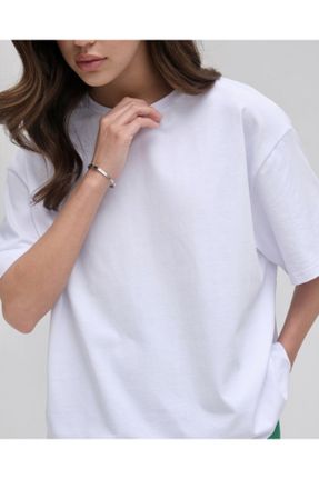 تی شرت سفید زنانه یقه گرد راحت تکی کد 790204741