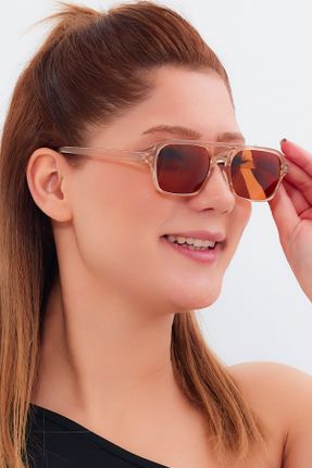 عینک آفتابی قهوه ای زنانه 50 UV400 استخوان مات مستطیل کد 790505824