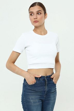 تیشرت سفید زنانه کراپ İmpavido - کد 790816105